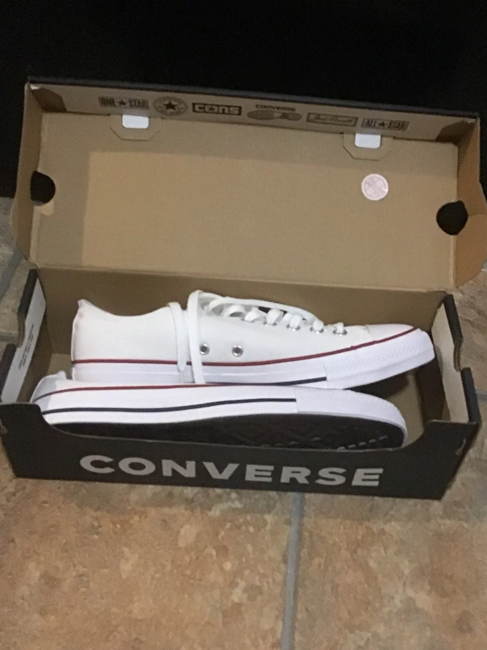 Converse White Low Top Sneakers with Red & Black Trim - Picture 1 of 1